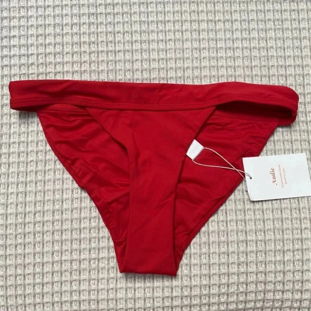Andie Swim The Banded Cheeky Bikini Bottom Cherry Red NWT XS M